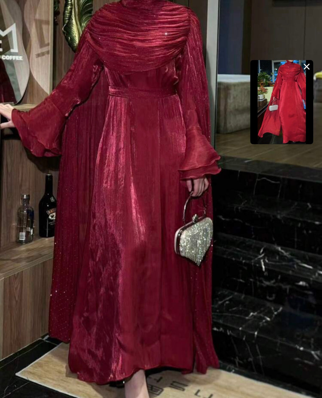 Shimmering Elegant Pleated Cloak Robe, Fashionable Reflective Fabric Evening Dress, Suitable For Various Parties And Celebrations, Women Robe Spring Red ^