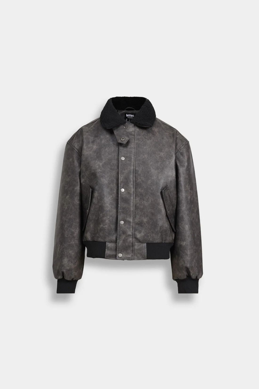 WASHED-OUT FAUX LEATHER JACKET