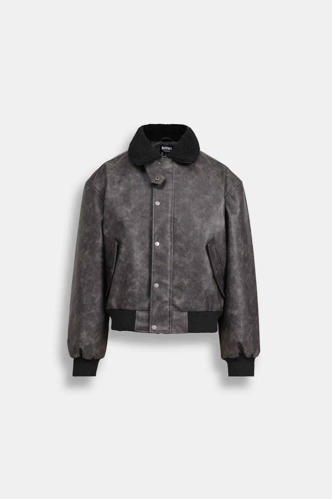WASHED-OUT FAUX LEATHER JACKET