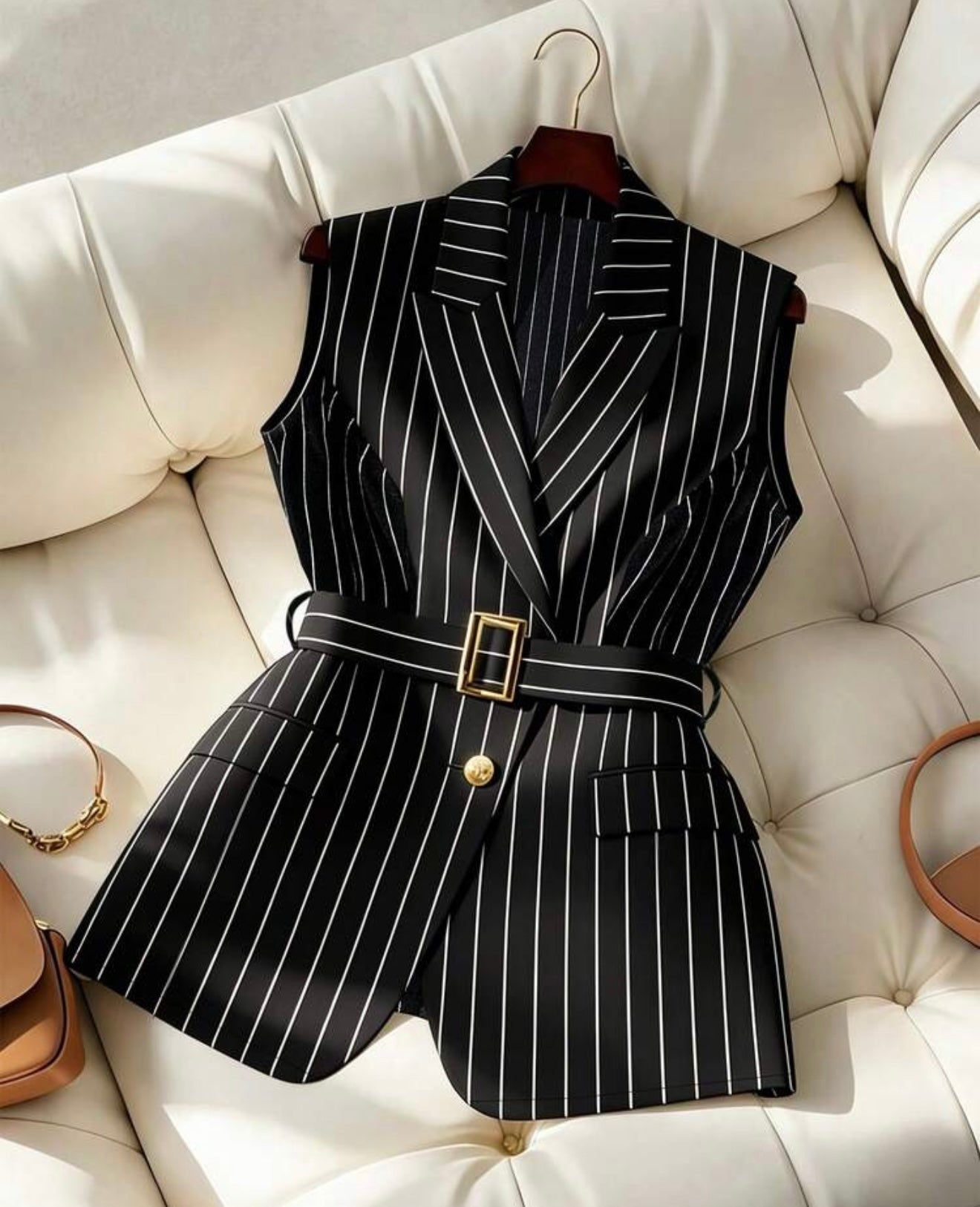 GlowEve Women's Summer Casual/Office Commute Striped Print Peak Collar Buckle